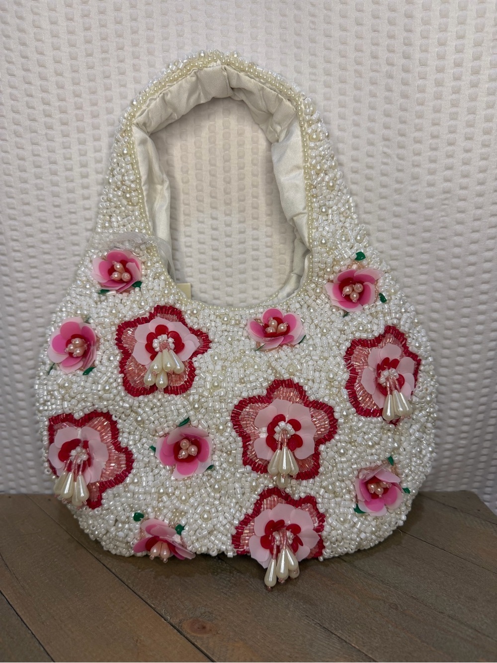 Viral Beaded White and Pink Floral Appliqué Shoulder Bag …Tjmaxx & Marshalls